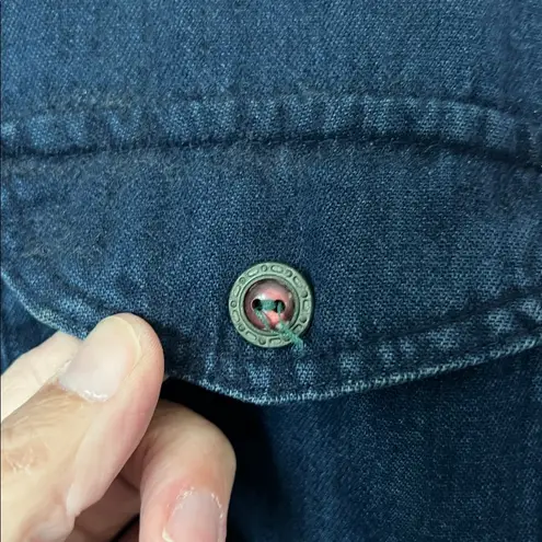 90s Studio Ease Cottagecore Vintage Denim Plaid Maxi Dress Long Sleeve Sz 10 Blue