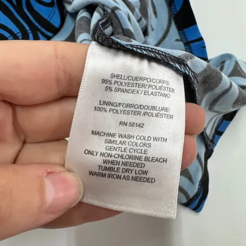 London Times Dress Womens Size 4 Blue Black Geometric Print V Neck Long Sleeve - Image 5