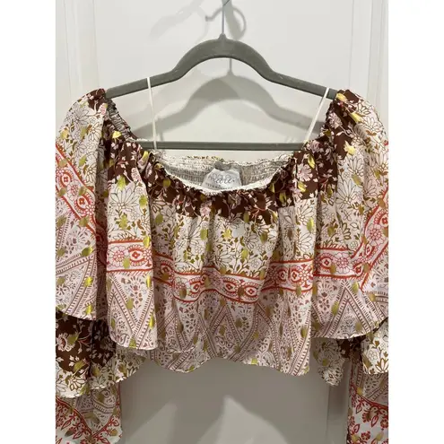 NWOT Mare Mare x Anthropologie Off The Shoulder Cropped Tiered Sleeve Blouse L White Size L