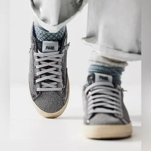 P448 John Shar Embellished Low Top Sneakers Gunmetal Silver 41 11 free people