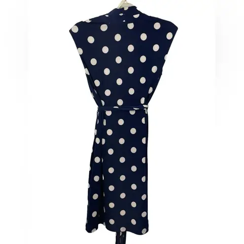 Eliza J Faux Wrap Navy Blue Cream Polkadot Dress Size 6 Sleeveless