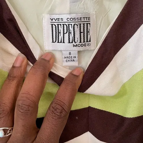 Yves Cossette Spaghetti Strap Color Block Slip Dress Lemon Brown Beige Size 8. Green