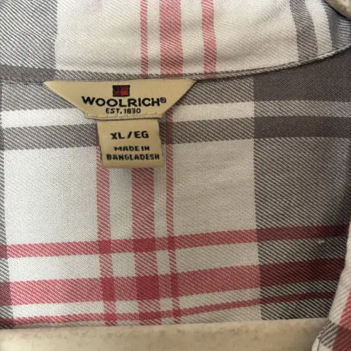 Woolrich Top Womens XL Multicolor Plaid Button Up Shirt Rayon Long Sleeve Blouse