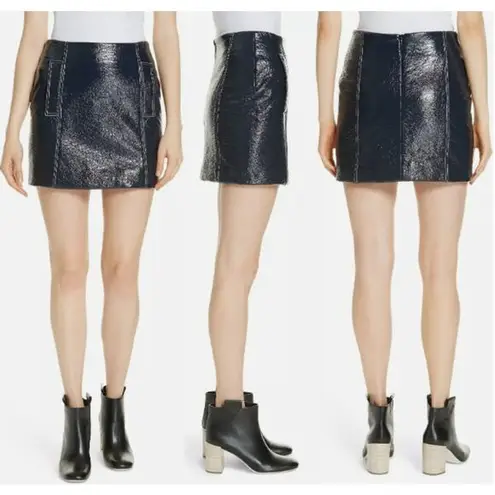 Ba&sh Crinkle Patent Faux Leather Mini Pencil Skirt Dark Navy Blue Size 1 /Small