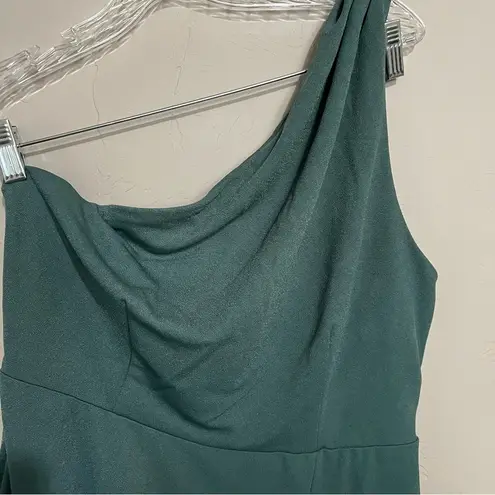 Birdy Grey Kira Crepe One Shoulder See Glass Green Side Slit Maxi Dress