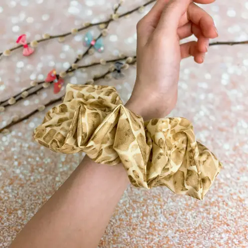 JUMBO Scrunchie Oversized Scrunchie Giraffe Print Scrunchie Large Animal Print Scrunchie Tan - Image 4