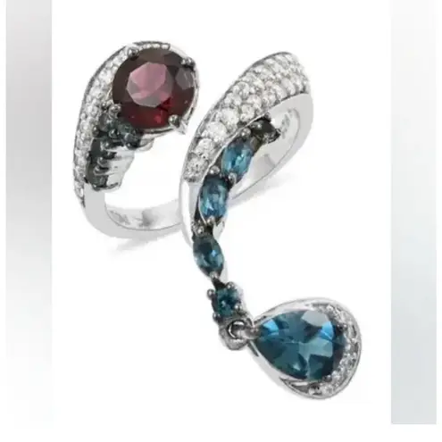 Orissa 925 Sterling Silver London Blue Topaz and Rhodolite Garnet Ring. Sz 8.75
