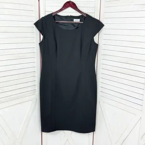 Tahari ASL Cap Sleeve Sheath Dress Black 12 Knee Length Office Professional