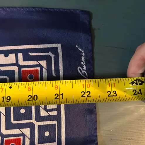 Vintage Burmel Silk Scarf Square 22.5” Red, White & Blue Geometric Patterned