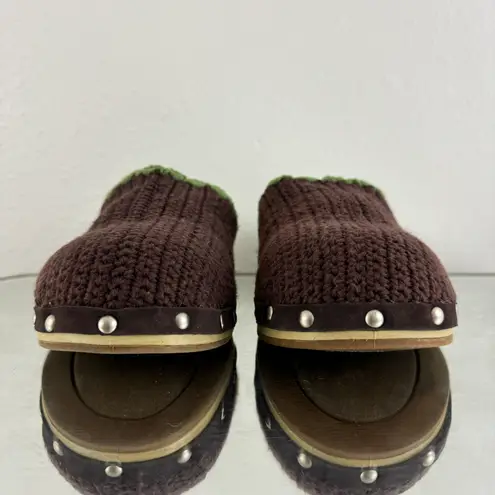 Airwalk Vintage Y2K Fall Brown Green Knit Cottage Wood Heeled Chunky Clog Mules