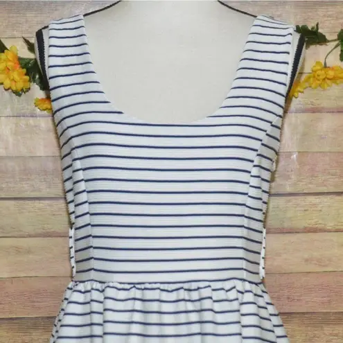 Lauren Conrad Sun Dress Navy Nautical Cross Back Size L Fit & Flare Preppy Lined White Size L