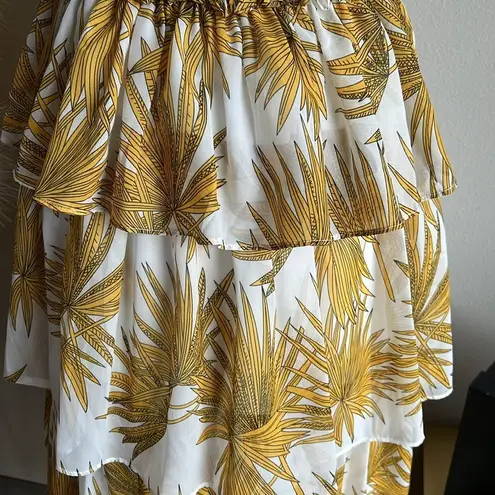 Nightwalker Shopbop yellow floral tiered ruffle midi dress