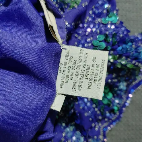 Vintage Styleworks Sequined Silk & Polyester Top Short Sleeve Blue & Green Women Size L