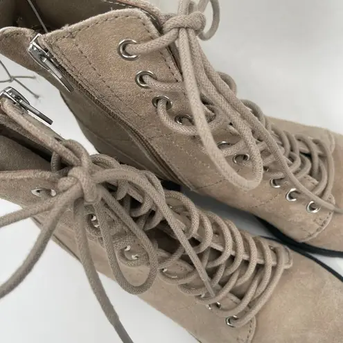DOLCE VITA Nigel Boots Size 8 Lace Up Heels NEW Suede Leather Bootie Taupe NWOT Tan