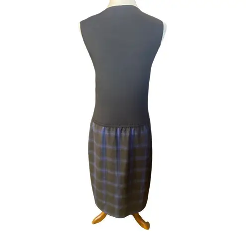 Women's Black & Blue Checkered Plaid Lined Satin Dress Size S/M