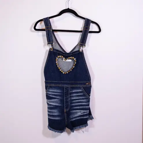 NEW Area Heart Cut Out Crystal Jewel Embellished Denim Jeans Overall Romper 6