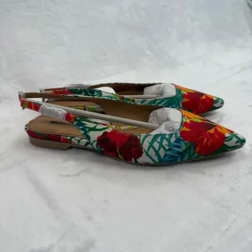 Matiko Hawaiian Print Slingback Pointed Toe Flats Tropical Shoes Size 37 White