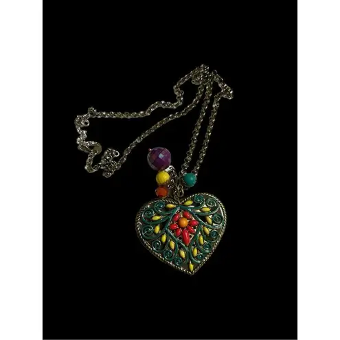 Y2K Vintage Womens Colorful Chunky Heart Silver Chain Lariat Necklace 90s