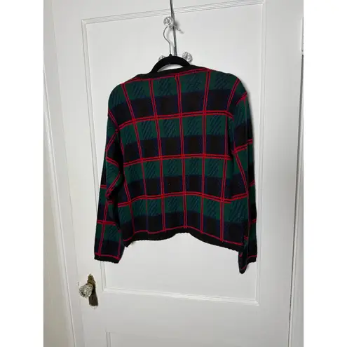 Vintage Tally Ho Red Green Tartan Plaid Grandpa Cardigan Button Sweater Medium