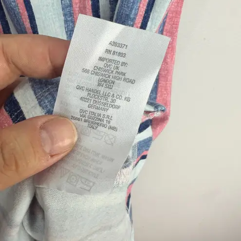 Denim & Co Sleeveless Tunic Top Womens XS Striped Coastal Preppy Resort Beachy Blue