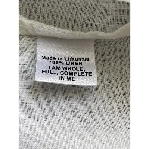 Flax Cream Ivory Linen Scoop Neck Long Sleeve Top Kangaroo Pocket Size Small