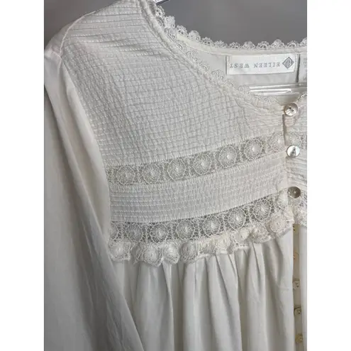 1990s Eileen West White Cotton Lace Pintuck Nightgown Medium