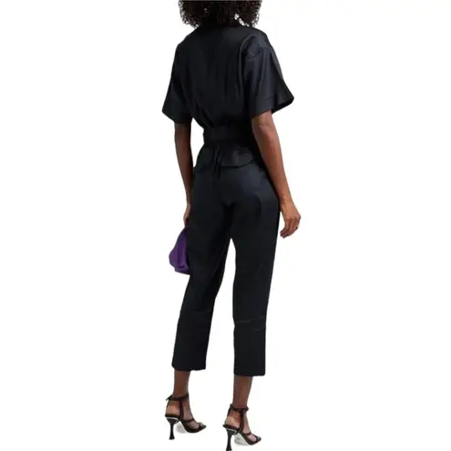 frame denim FRAME Black Cropped Twill Jumpsuit Size Medium