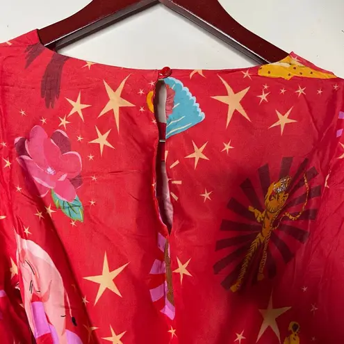 Farm Rio Lotus Star Front Twisted Midi Red Dress sz S