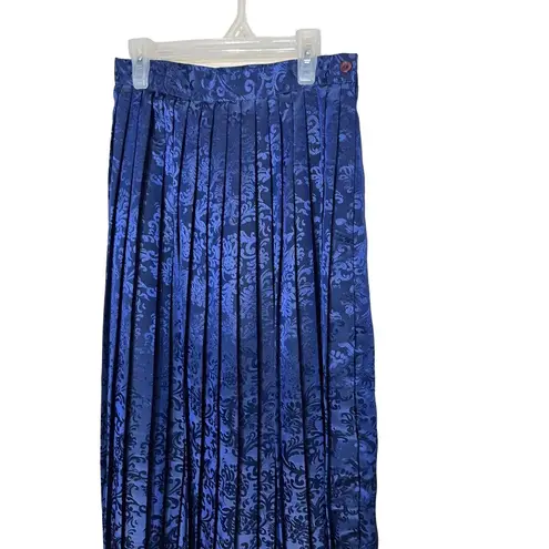 NILANI Womens Pleated Skirt Size 8 Dark Blue Vintage Maxi Jacquard Pattern
