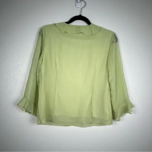 Dress Barn  V Neck Ruffle Crinkle Blouse Green Sz