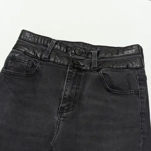 KanCan Jovi High Rise Bootcut Jeans Leather Accent Flare Western Womens 27 Gray Black