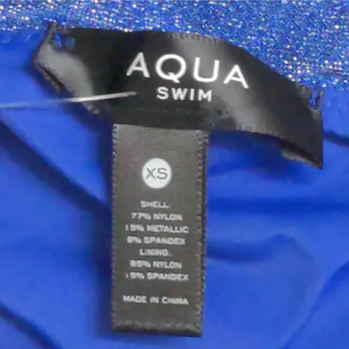 AQUA  Swim Shimmer Square Neck One Piece Swimsuit Sapphire (Blue) XS New
