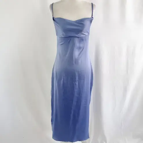 We Wore What New Cowl Neck Satin Slip Midi Dress Slate Blue Size 00