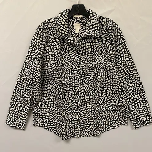 Chico's  Black White Abstract Print Career Clean Shirt Women Size 2.5 Office Work