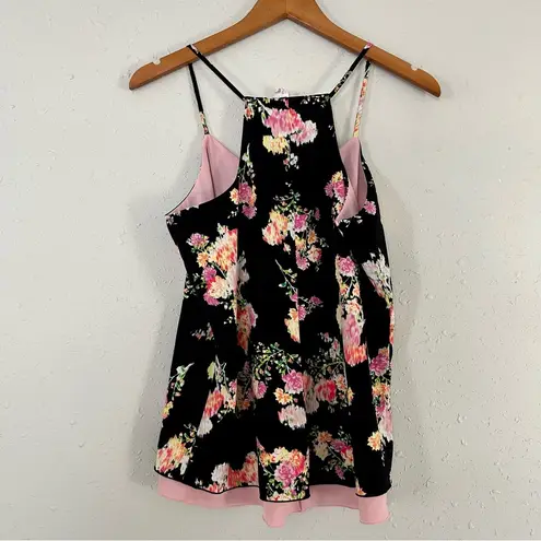 Candie's 🦋 Candie’s Black Pink Floral Reversible Tank Top Blouse Medium