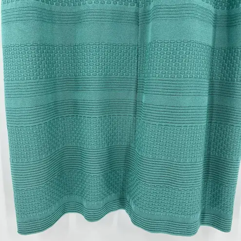 Ming Wang Stud Trim Tonal Stripe Knit Dress Knee Length Turquoise Size Medium