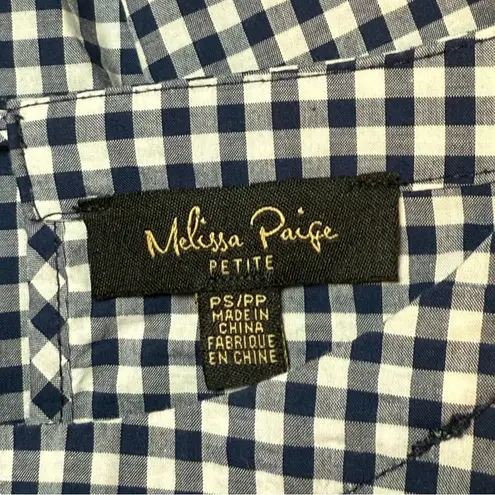 Melissa Paige Blue White Gingham Embroidered Blouse Puff Sleeves Small Petite