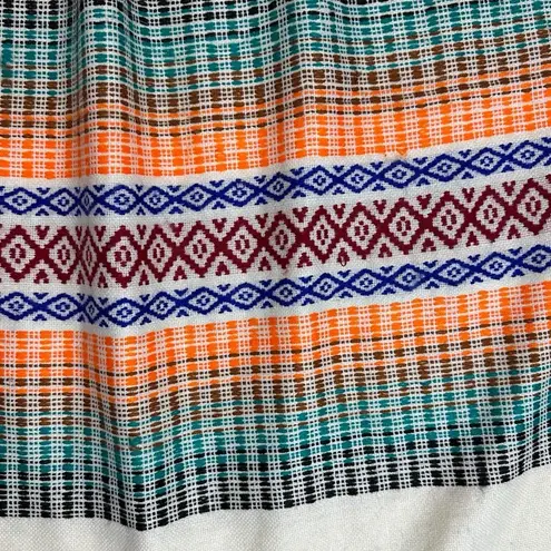 Vintage 70s Handmade Embroidered Ecuador Blanket Kaftan Dress Medium Large Orange