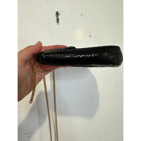 DEMELLIER Women's Black Gold Chain Strap Diamond Details Mini London Bag Purse