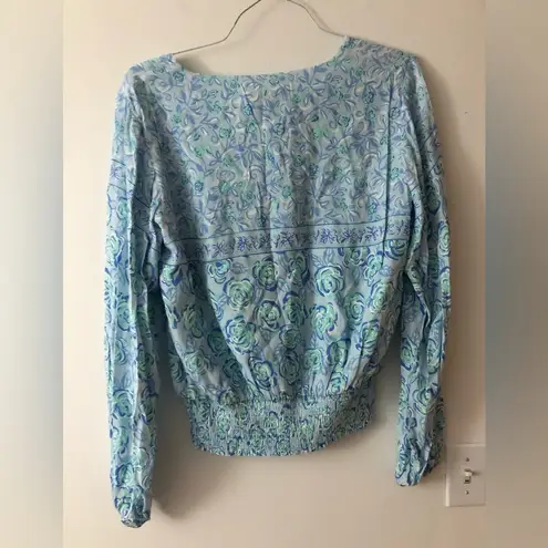 Sail To Sable NWT Tuckernuck V-Neck Smock Waist Top in Blue Floral Size Large