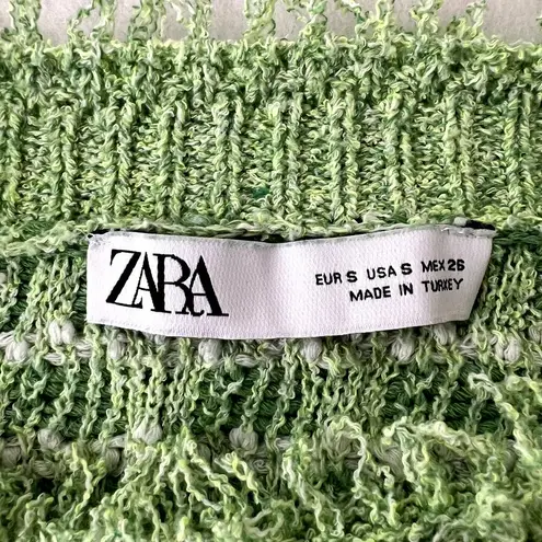 ZARA  Green Knit Frayed Tweed Sweater