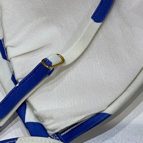 NEW Salinas S Runway Triangle Bikini Top MultiColor PalmTree Coconuts Swim Beach Blue