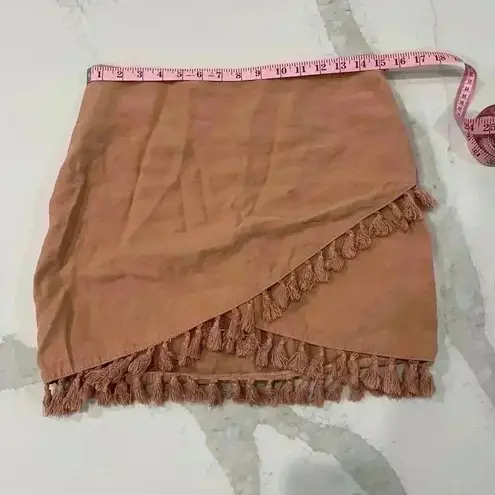 Fate Tassel Asymmetrical Criss Cross Style Mini Skirt Women’s Size Medium Brown