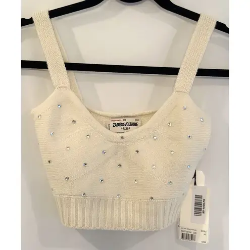 Zadig & Voltaire Bettina Crystal Cashmere Top in Ecru XS