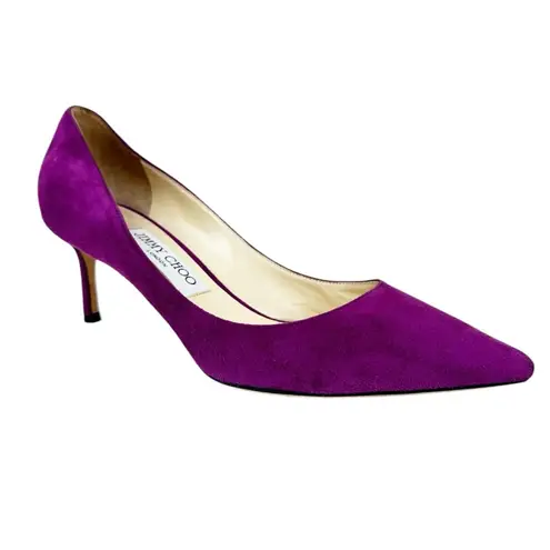 Jimmy Choo Purple Suede Heels Womens 37.5 Slip On Pumps