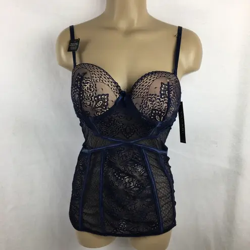 Tahari Blue Padded Sheer Camisole Lace Bra Corset Top 34B NEW