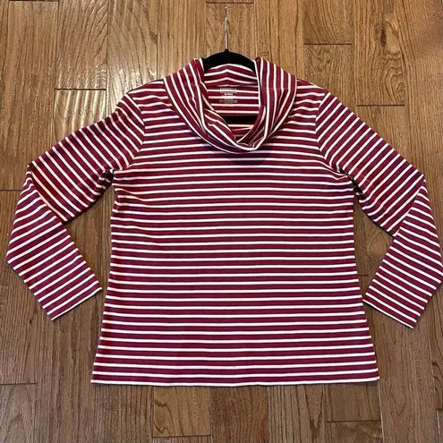 L.L. Bean red striped cowl neck pullover medium Red