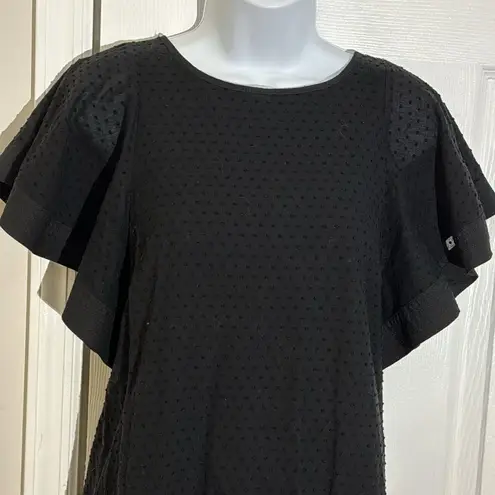 J.Crew  Shift Dress Black Swiss Dot Flutter Sleeve Lined Zip Up Boho size 0