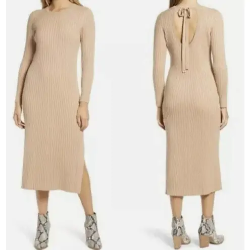 WAYF x BFF Hollie Ribbed Midi Sweater Dress XXS Camel Tie Back Dede Emily NEW