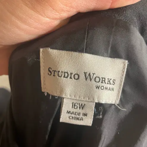 Studio Works Black Zip Front Long Sleeve Faux Suede Collarless Jacket Size 16W - Image 4